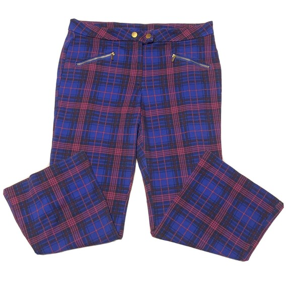 Womens Time and Tru Ponte Capri Pants Blue Plaid Size 14 ( No Pockets ) 34x24 - Picture 1 of 16